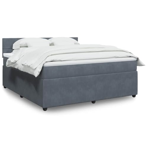vidaXL Boxspringbett, Doppelbett mit Matratze Matratzenauflage, Bettgestell mit Lattenrost Kopfteil, Polsterbett Bett für Schlafzimmer, Dunkelgrau 180x200cm Samt