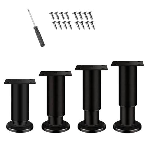 Möbelfüße Verstellbar 25-43cm, 4 Stück Füße für Möbel Schwarz, Tischbeine Metall Stützen Höhenverstellbar, Möbelstück Schrankfüsse, Ideal für Schränke Tv Schrank und Sofa Tisch Bett Füße (25-43cm)