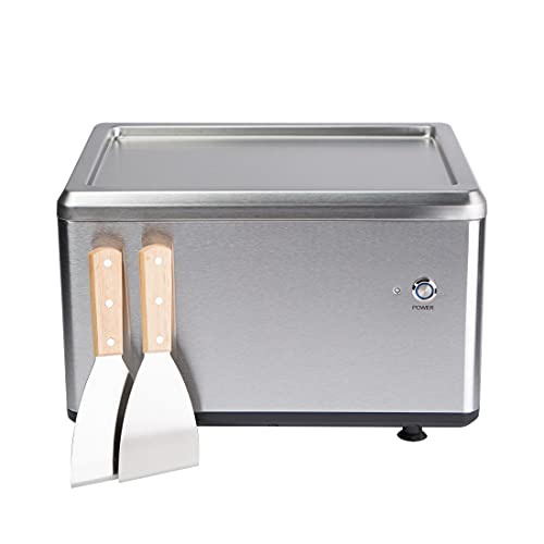 Ultratec Roll-Eismaschine, bereitet leckeres Eis für Ice Cream Rolls in nur 3 Minuten zu, Bedienung über eine Taste, vielfältige Sortenwechsel möglich, inkl. 2 Metallspachteln, Silber