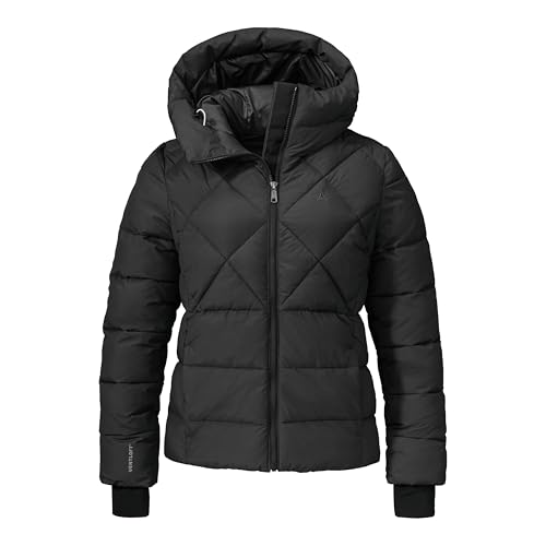 Schöffel Damen Ins Jacket Boston L, warme Winterjacke aus recycelten Materialien, leichte Steppjacke mit Kapuze, winddicht und wasserabweisend, black, 40