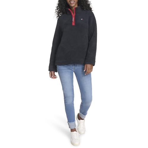 Tommy Hilfiger Damen Sherpa-Pullover mit 1/4-Reißverschluss, Mockneck, Kapitän des Himmels (Sky Captain), X-Groß