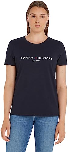Tommy Hilfiger Damen T-Shirt Kurzarm Heritage Rundhalsausschnitt, Blau (Desert Sky), M