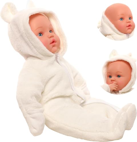 Miunana Babypuppe 43 cm Weichkörperpuppe in süßer Puppenkleidung, sehr handlich, niedliches Outfit, ohne Haare Weichkörper Puppen für Kinder ab 3 Jahren