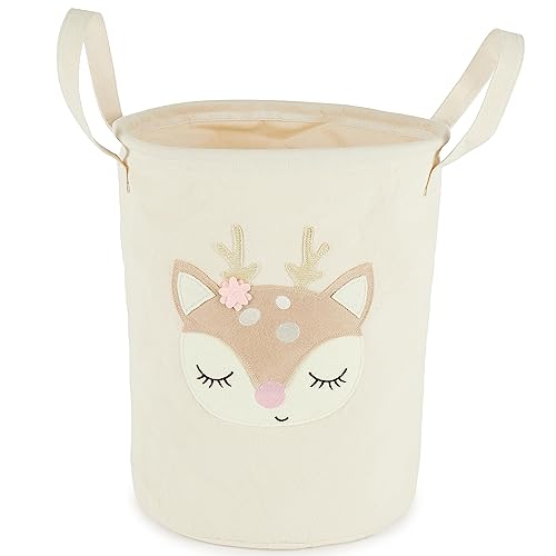 Bieco Wäschekorb Baby Reh Ella | Großer Aufbewahrungskorb Kinder Baumwolle und Wasserabweisend | Aufbewahrung Kinderzimmer | Wäschekorb Kinder