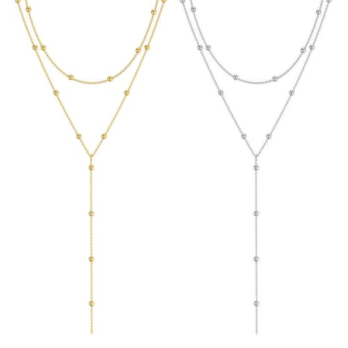 VerLuky Lange Y Kette in Gold und Silber - Damen Edelstahl Schmuck Set Mit Halsketten