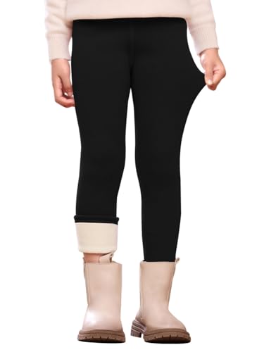 Kfnire Thermoleggings Mädchen Leggings Gefüttert Winter mit Flauschigem Futter Warm Weich Elastisch (Gr.130,Schwarz)
