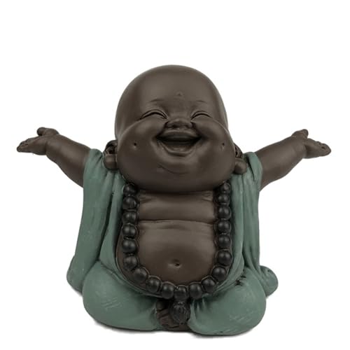Lachender Buddha Willkommen - Glücksbringer Statue - Zen und Feng Shui Dekoration - für eine entspannende und spirituelle Atmosphäre - Geschenkidee - Breite: 9cm - Farbe: Grün und Braun - Zen'Light