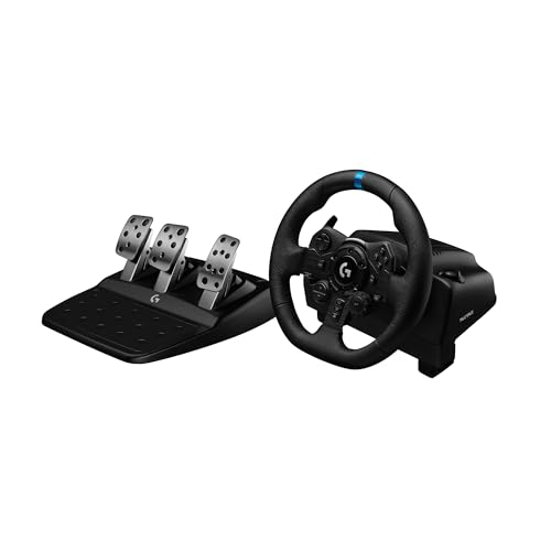 Logitech G923 TRUEFORCE Gaming Rennlenkrad mit Pedalen, Kraftrückkopplung bis 1000 Hz, Reaktionsschnellem Pedal, Doppelkupplungssystem, Echtleder Lenkrad, für PS5, PS4 & PC, UK-Stecker - Schwarz