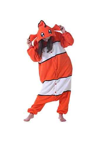 DarkCom Tier Onesie Halloween Cosplay Clownfish Kostüm Karneval Einteiliger Pyjamas Jumpsuit für Damen und Herren M