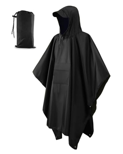 ViKKent Regenjacke Regenponcho 3 in 1, Wasserdichter Regencape mit Kapuze Taschen, Wiederverwendbar, Multifunktionaler Regencape für Picknick Jagd Camping Wandern