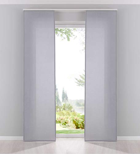 Gardinenbox 2er Pack Flächenvorhänge Schiebegardinen komplett Set Cationic Blickdicht Leinen Optik Natura seidenmatt HxB 245x60 cm Grau Landhaus Stil, 204411-2