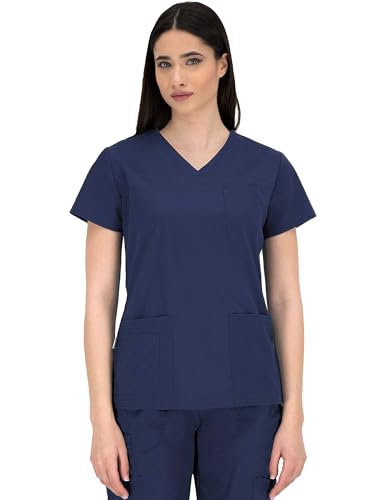 B-well Andrea Berufskleidung Damen Kasack Schlupfkasack Kurzarm V-Ausschnitt für Krankenschwester, Zahnarzt, Ärzte, Dienstmädchen, Studenten, Tiermediziner Blau 42