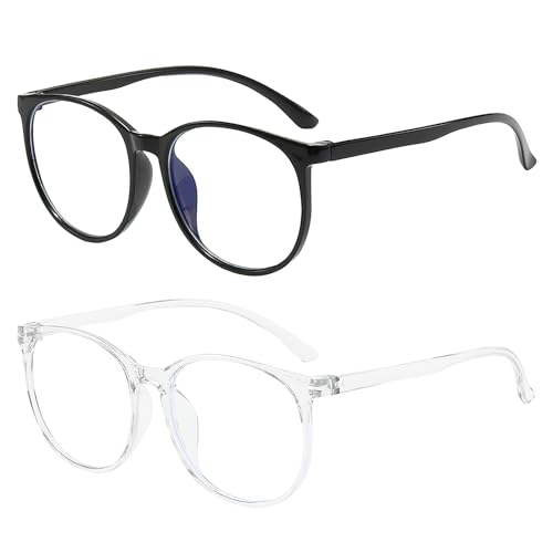 FangBoJie 3 Pack Blaues Licht Blockieren Brillen, Runde Rahmen Anti Blaues Lesebrille für Damen und Herren, Leichtes Gewicht Klare Blaulichtfilter Brille, Anti Blendung (Schwarzer,Transparent)
