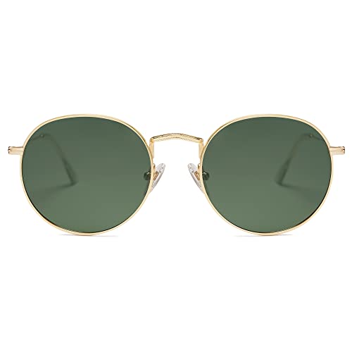 SOJOS Mode Rund Polarisiert Damen Herren Sonnenbrille Linsees Unisex Sunglasses SJ1014 mit Gold Rahmen/Türkis Linse