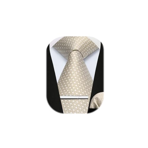 Enlision Krawatten für Herren Karierte Krawatte und Einstecktuch krawattenklammer Set Einfarbige Krawatte Champagner Taschentuch Krawattennadel Für Männer Hochzeit Business,Champagner