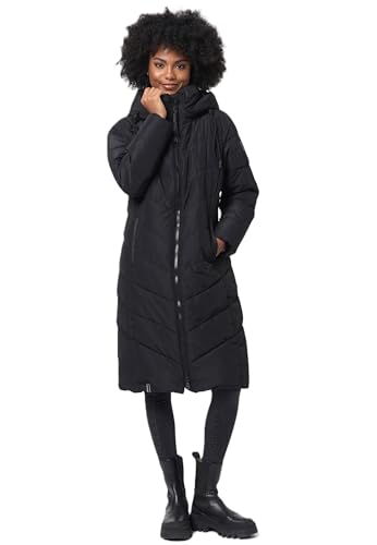 Navahoo Damen Winterjacke lang Stepp Winter Jacke gesteppt Kapuze B982 [B982-Sahnekatz-Schwarz-Gr.XL]