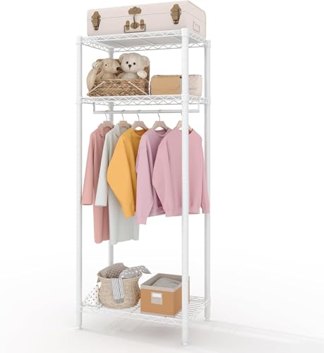 Virimolo Kleiderständer Offen 310kg, 3-Stöckige Freistehender Garderobenständer mit Kleiderstange, Ablagen, Stabile Kleiderschrank für Schlafzimmer, Waschküche,Studentenwohnheim, 60x40x180cm