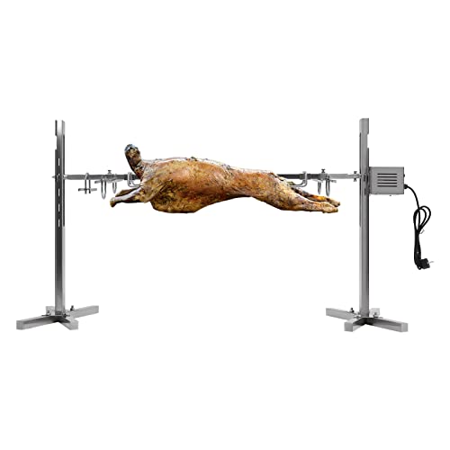 Spanferkelgrill mit Motor | Höhenverstellbar | Elektrisch | Edelstahl Grillspieß Set für Lagerfeuer, Camping und Garten | Rotisserie Belastbarkeit: 40 kg 360-Grad Drehung 30 Personen grillen kann