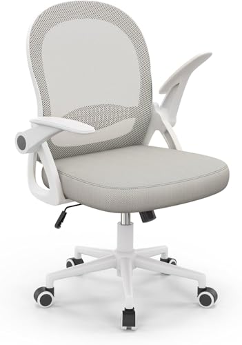 naspaluro Bürostuhl, Ergonomischer Schreibtischstuhl mit Atmungsaktiv Netzbespannung, Hochklappbare Armlehnen, Höhenverstellbarer, Computerstuhl, Leichter Stuhl, 360° Drehstuhl, Grau