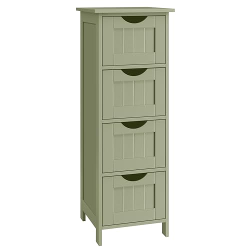 VASAGLE Badezimmerschrank, Badschrank, Beistellschrank mit 4 Schubladen, 30 x 30 x 82 cm, für Badezimmer, Wohnzimmer, Esszimmer, Küche, modern, lorbeergrün LHC040C02