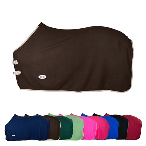 RL24 - Abschwitzdecke Basicline – Pferdedecke mit Schweifkordel, Widerristpolster & Metallverschluss – atmungsaktive Fleecedecke – Pferde Zubehör – Transportdecke in Dunkelbraun – 145cm