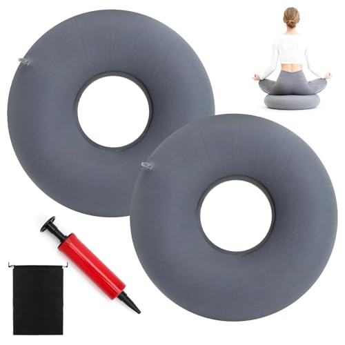 2 Stück Hämorrhoiden Sitzkissen Orthopädisch Sitzring Nach Op Donut Kissen Steißbeinkissen Dekubitus Ringkissen mit 2 Pumpe und Kordelzugbeutel Aufblasbar Sitzkringel für Entlastung Steißbeinschmerzen