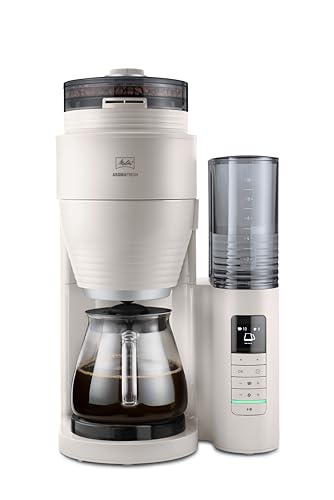 Melitta AromaFresh Pro X – Filterkaffeemaschine mit integriertem Mahlwerk, entnehmbarem Wassertank, Glaskanne und Timer-Funktion, für bis zu 10 Tassen Kaffee, Warm-grey