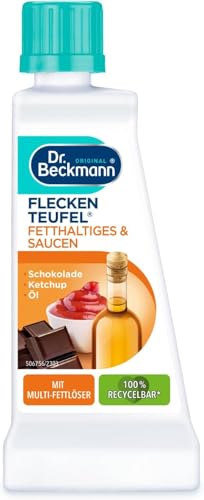 Dr. Beckmann Fleckenteufel Fetthaltiges & Saucen | Butter, Spezialfleckentferner gegen Fettflecken, Schokoladen-Flecken, u.v.m. | 50 ml