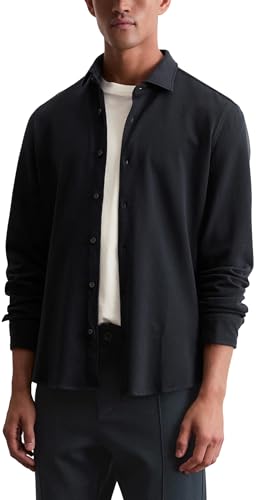 Marc OߴPolo Herren Hemd aus Bio-Baumwolle Shaped Fit, Blau (Dark Navy), L