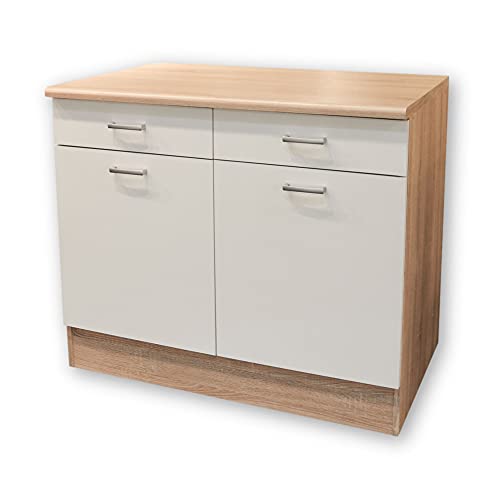 ANDY Moderner Unterschrank Küche 2-türig in Eiche Sonoma Optik, Weiß matt - Geräumiger Küchenschrank mit viel Stauraum - 100 x 90 x 60 cm (B/H/T)