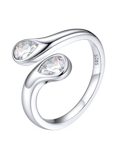 Silvora Silberringe Damen 925 Verstellbar Ring Silber 925 Damen Diamant Zirkon Ringe Silber Dünne Toi Et Moi Geburtsstein Damenring Hochzeitsringe für Frauen