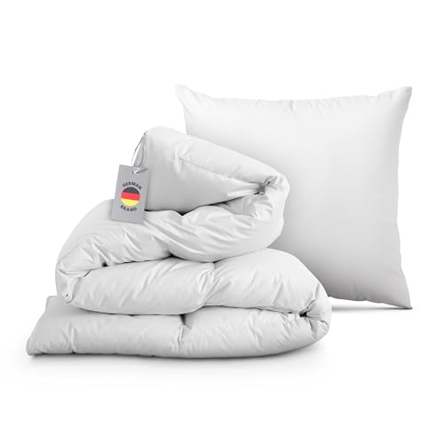 Bestlivings Daunen Federdecke Bettdecke Kassettendecke (1400g) - Winterdecke inkl. 80x80cm 100% Feder Kopfkissen - Daunendecke - ÖKO TEX 135x200 cm - Made in Germany