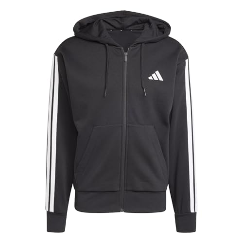 adidas Herren Essential Three Stripes Fleece Zipper Hoodie, Black/White, L
