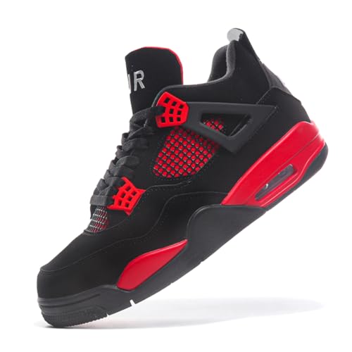 TBJ Air 4 Retro Sportschuhe Herren Damen | Skateboarding & Basketballschuhe | Bequeme Turnschuhe mit Hohem Komfor Rot schwarz EU41