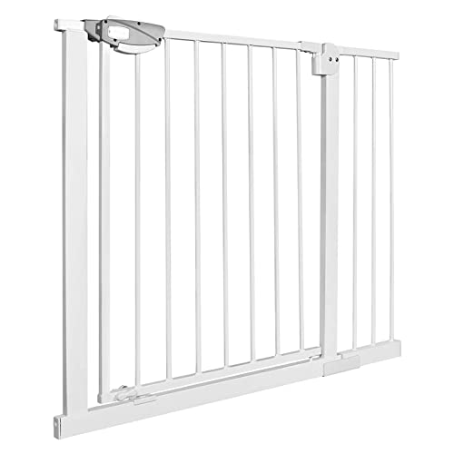 XMTECH Türschutzgitter Ohne Bohren Treppengitter für Kinder 95-105cm breit,Auto-Close Baby Türgitter Treppen Absperrgitter mit Druckbefestigung,Safety Gate,180° Zweiwegeöffnung Weiß