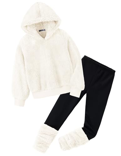 Arshiner Mädchen Bekleidungssets Winter Fleece Hoodie mit Leggings Set Warm Kuschelig Kleidung Zweiteilig Outfits für Kinder 7-8 Jahre