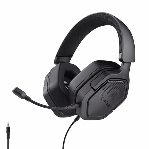 GXTrust 1492 Ravox Gaming Headset mit Mikrofon für PS5 PS4 Switch PC Xbox Mobile, 3.5mm Stecker, 50mm Treiber, Gepolsterter Kopfbügel, Over-Ear Kopfhörer mit Kabel, Schwarz