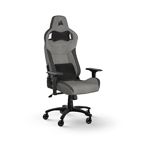 Corsair T3 RUSH Gaming-Stuhl mit Stoffbezug (2023) – Vom Rennsport inspiriertes Design – Bezug aus Weichem – Gepolstertes Nackenkissen – Lendenstütze aus Memory-Schaumstoff – Schwarz und Holzkohle