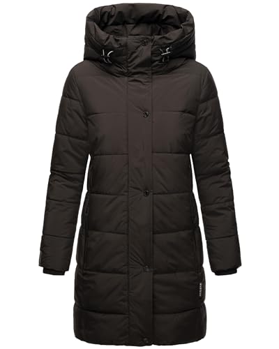 MARIKOO Damen Wintermantel warmer Steppmantel lang mit Kapuze und hohem Kragen Karumikoo XVI Black Gr. XXL