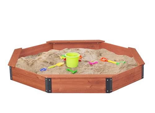 216 x 198 x 23 cm Achteckiger Sandkasten, großer Sandkasten mit Abdeckung für Kinder Outdoor-Spielspaß, patentierte Sandkiste aus Holz mit 4 Sitzbänken, schnelle und einfache Montage
