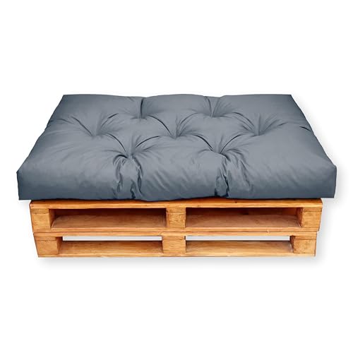 4L Textil Palettenkissen Waschbar - Palettenauflagen Outdoor Europaletten Sitzkissen Mit Rückenlehne und Seitenkissen (120x60 cm, Graphit)