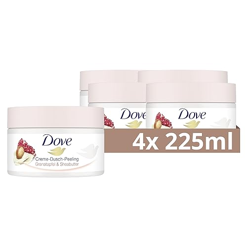 Dove Creme-Dusch-Peeling Granatapfel & Sheabutter Scrub Körper Peeling für geschmeidige Haut Hautpflege mit Jojobawachs-Perlen 4x 225 ml