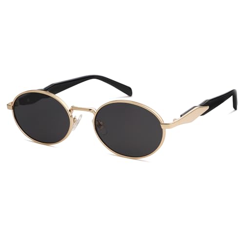 SOJOS Vintage Oval Metall Sonnenbrille Damen Herren Retro Sonnenbrilen mit UV400 Schutz SJ1224, Größ