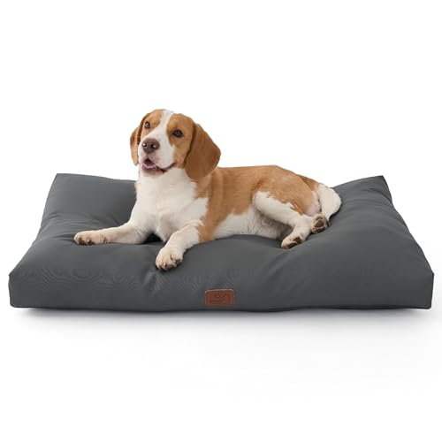 BEDSURE wasserdichte Hundebett Grosse Hunde Waschbar - 89x56cm Hundematratze rutschfest, Outdoor Hundematte abnehmbare Außenabdeckung, weiche Hundekissen Grosse Hunde für Haustiere, Grau