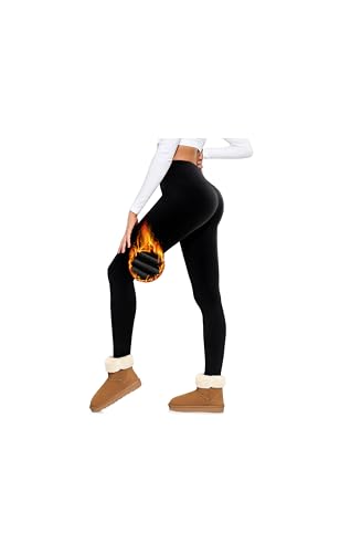 Thermo Leggings Damen Thermoleggings Winter Gefüttert Leggins Schwarz High Waist Fleece Winterleggings Lange Blickdichte Thermoleggins Thermohose Warme Sportleggins Sport Hose Weiche Yogahose M