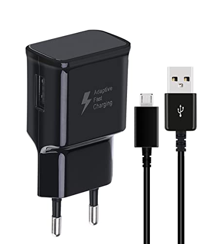 DBZYLN Ladegerät Galaxy S7 Schnellladegerät für Samsung Galaxy S7 S6 Edge S4 S3 A6 J7 J6 J5 J3 Note5/4/2 Tab S Tab S2, AFC USB Charger mit Micro USB 2.0 Ladekabel Schnellladekabel 1.5m (Schwarz)