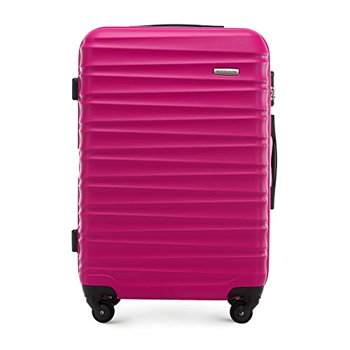 WITTCHEN Reisekoffer Rollkoffer Trolley Mittlerer Koffer Reisekoffer Hartschale aus ABS Mittelgroßkoffer mit 4 Spinner-Rollen Zahlenschloss Groove Line Größe M rosa Lufthansa/Eurowings/Ryanair