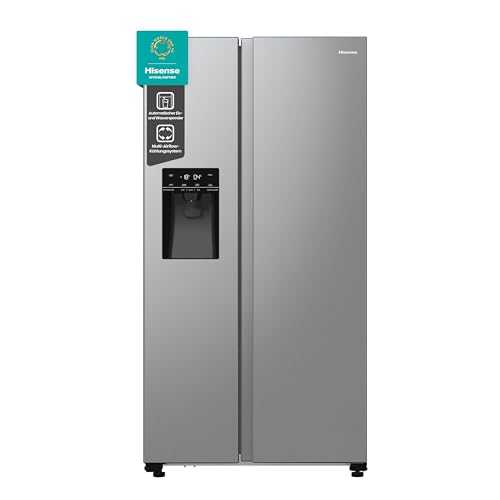 Hisense RS5P535NTCE Side-By-Side Kühl-Gefrier-Kombination, 376 Liter Kühlteil, 190 Liter Gefrierteil, Total NoFrost, Multi AirFlow, FastFreeze, Energieeffizienzklasse E, 178,6cm x 91,5cm, inox