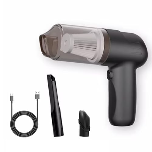 Ortiny, ein kompakter Autostaubsauger, schwarzes Handmodell. Mit Einer Saugleistung von bis zu 6000 Pa eignet er Sich ideal für Tierhaare, Staub und Schmutz sowohl im Auto als auch zu Hause