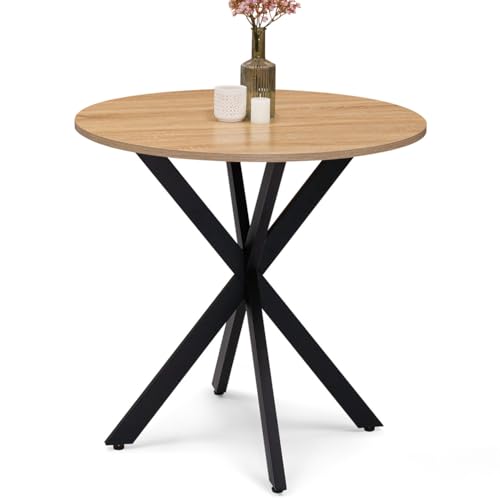 IDMarket - Runder Esstisch ALIX 4 Personen Spinnenfuß Holz und Schwarz 80 cm